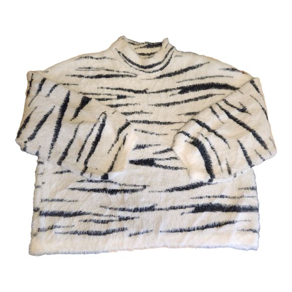 Zebra Sweater Mock Neck, Size Large - B My Story, Super Soft and Fuzzy - Picture 2 of 9